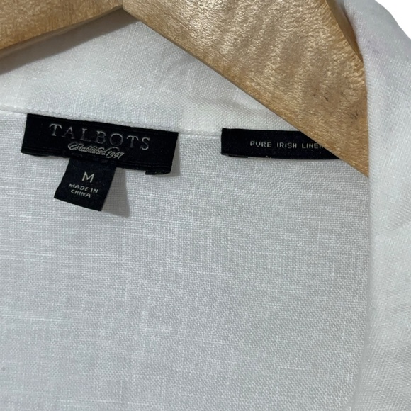 Talbots Womens Irish Linen Top Size Med with Enamel Embellishment Beading - Picture 4 of 5